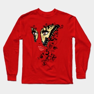 Summer Girl with Floral Butterfly mask Long Sleeve T-Shirt